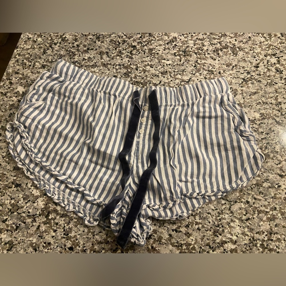 Aerie Blue and White Striped High Waist Shorts